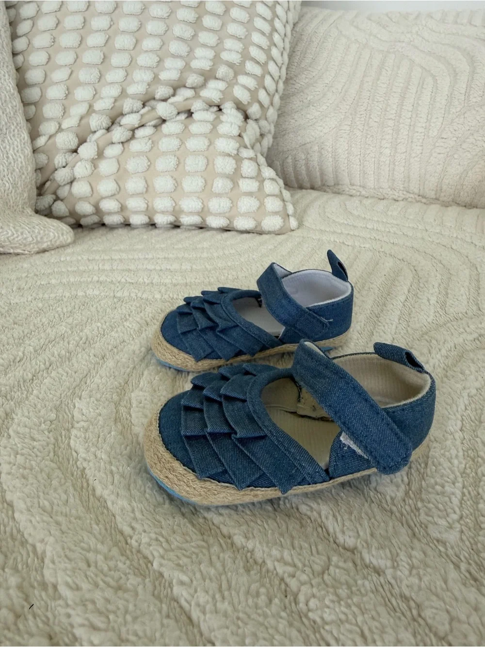 Baby Denim Ruffle Espadrille Mary Jane Shoes- 0-6 M, NEW